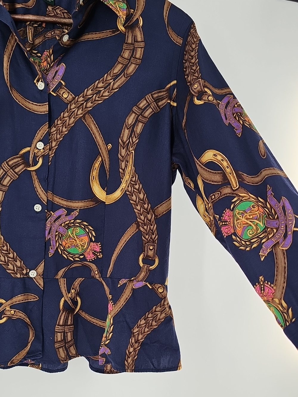 Ralph Lauren Navy Chain Print Button-Up Blouse - Picture 5 of 9